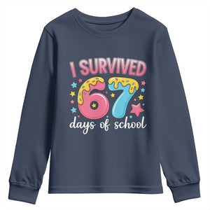 I Survived 67 Days of School Youth Sweatshirt Cute 6 7 Six Seven Chaos Survivor for Students Teachers TS02 Navy Print Your Wear