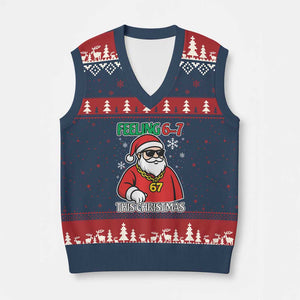 Feeling 67 This Xmas V-Neck Knit Sweater Vest Funny Cool Santa Six Seven Meme Holiday TS02 Navy Red Print Your Wear