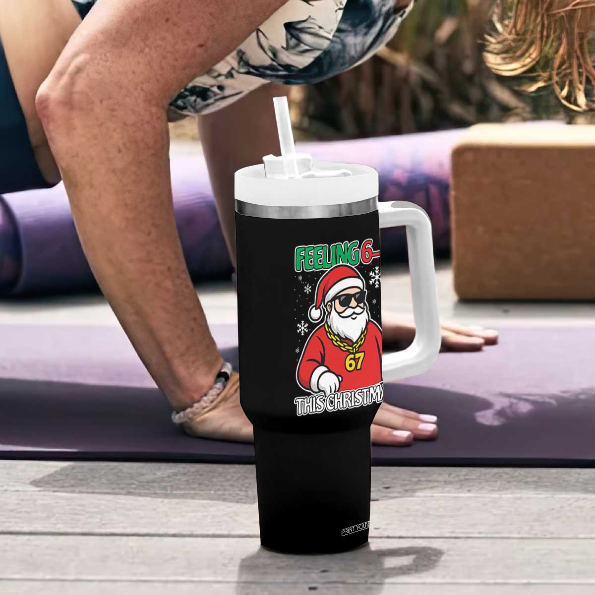 Feeling 67 This Christmas Tumbler With Handle Funny Cool Santa Six Seven Meme Holiday TS02 Print Your Wear