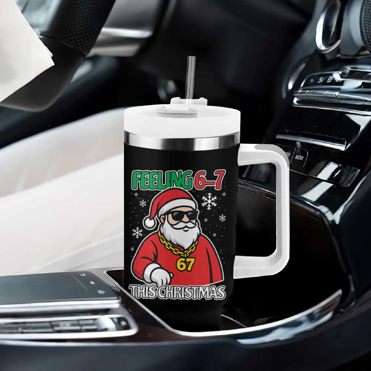 Feeling 67 This Christmas Tumbler With Handle Funny Cool Santa Six Seven Meme Holiday TS02 Print Your Wear