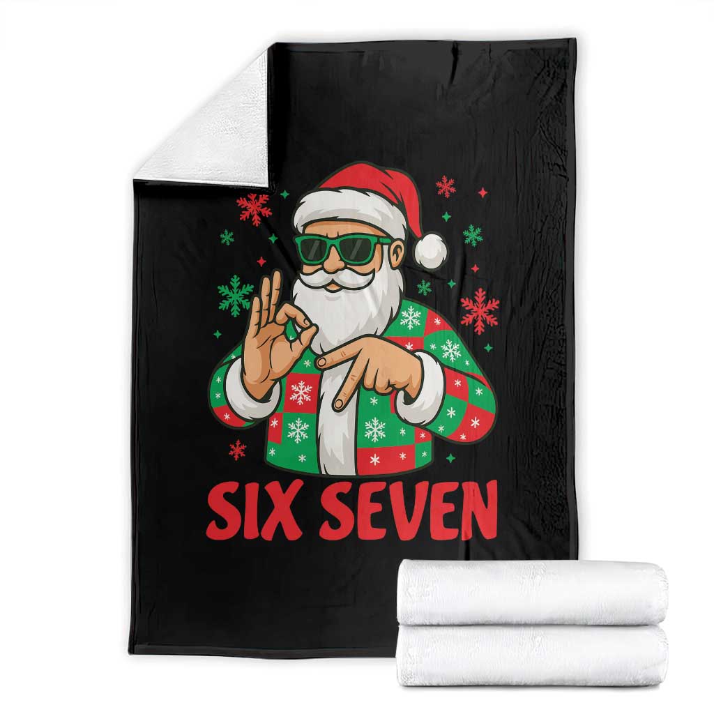 Cool Santa Six Seven Meme Christmas Throw Blanket Funny 67 Holiday Hand Sign with Hipster Vibes TS02 Black Print Your Wear