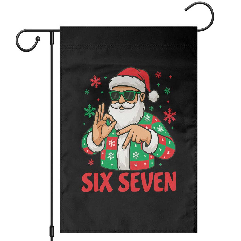 Cool Santa Six Seven Meme Christmas Garden Flag Funny 67 Holiday Hand Sign with Hipster Vibes TS02 Black Print Your Wear