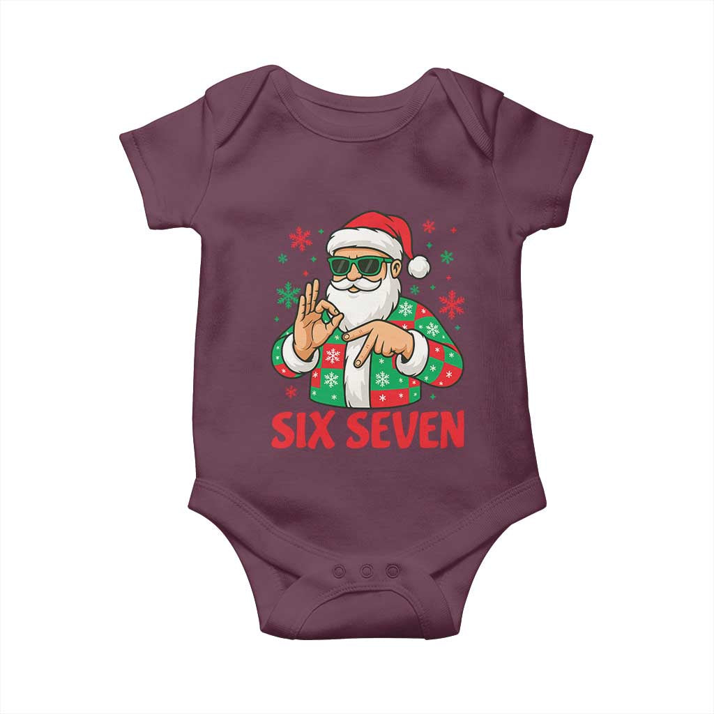 Cool Santa Six Seven Meme Christmas Baby Onesie Funny 67 Holiday Hand Sign with Hipster Vibes TS02 Maroon Print Your Wear