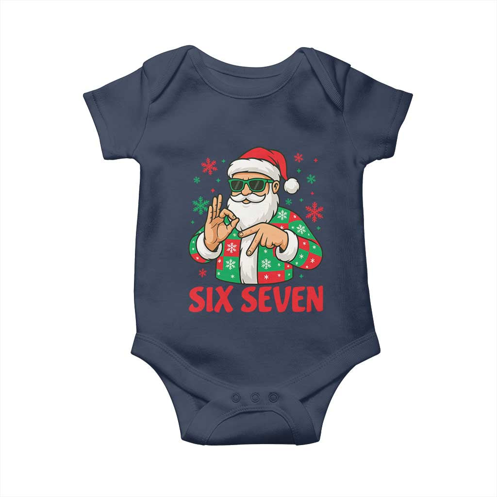 Cool Santa Six Seven Meme Christmas Baby Onesie Funny 67 Holiday Hand Sign with Hipster Vibes TS02 Navy Print Your Wear