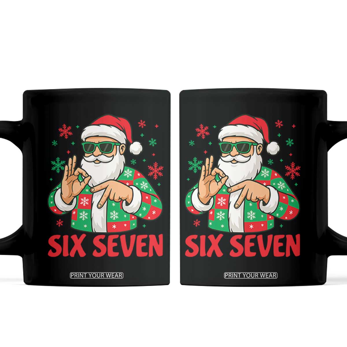 Cool Santa Six Seven Meme Christmas Coffee Mug Funny 67 Holiday Hand Sign with Hipster Vibes TS02 Black Print Your Wear