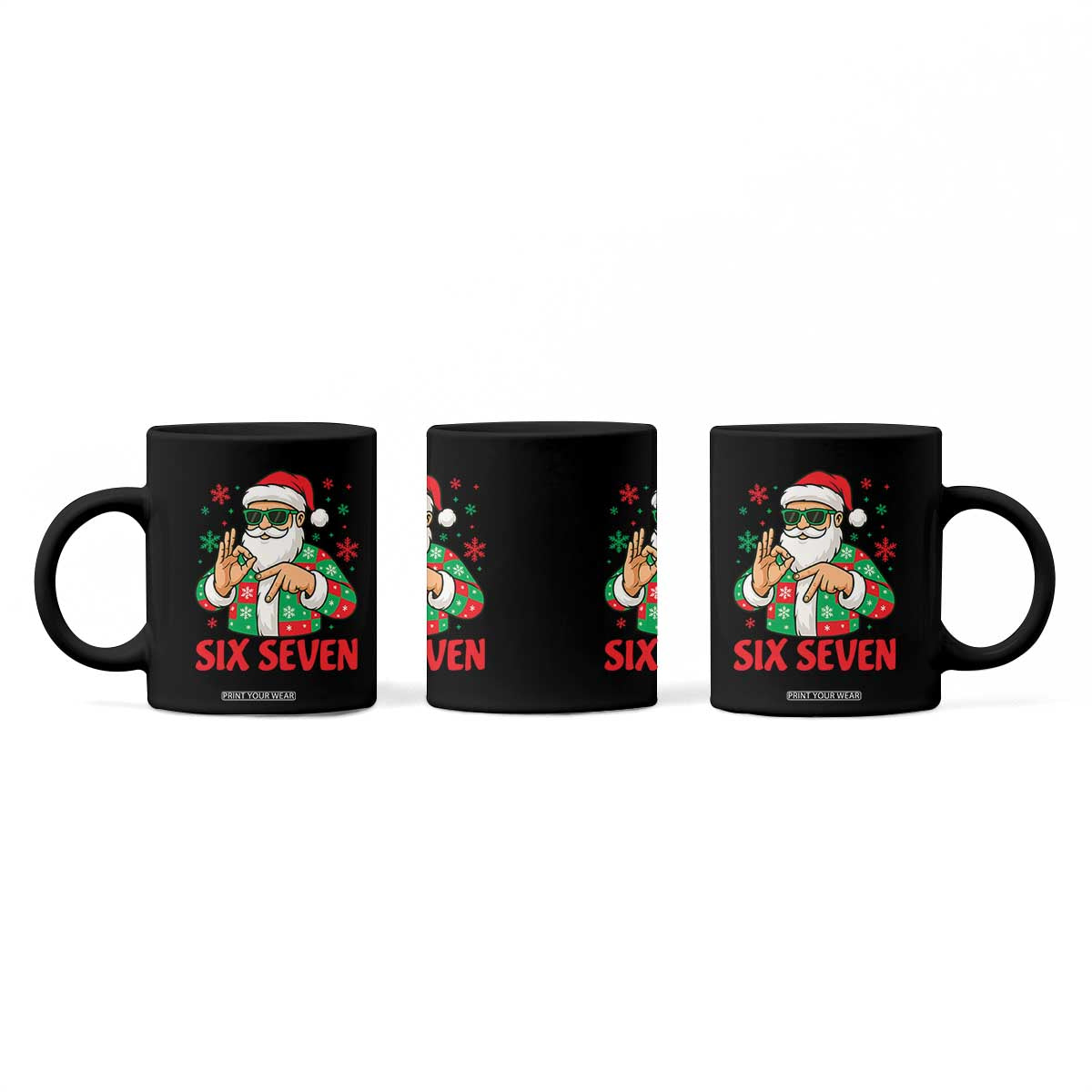 Cool Santa Six Seven Meme Christmas Coffee Mug Funny 67 Holiday Hand Sign with Hipster Vibes TS02 Print Your Wear