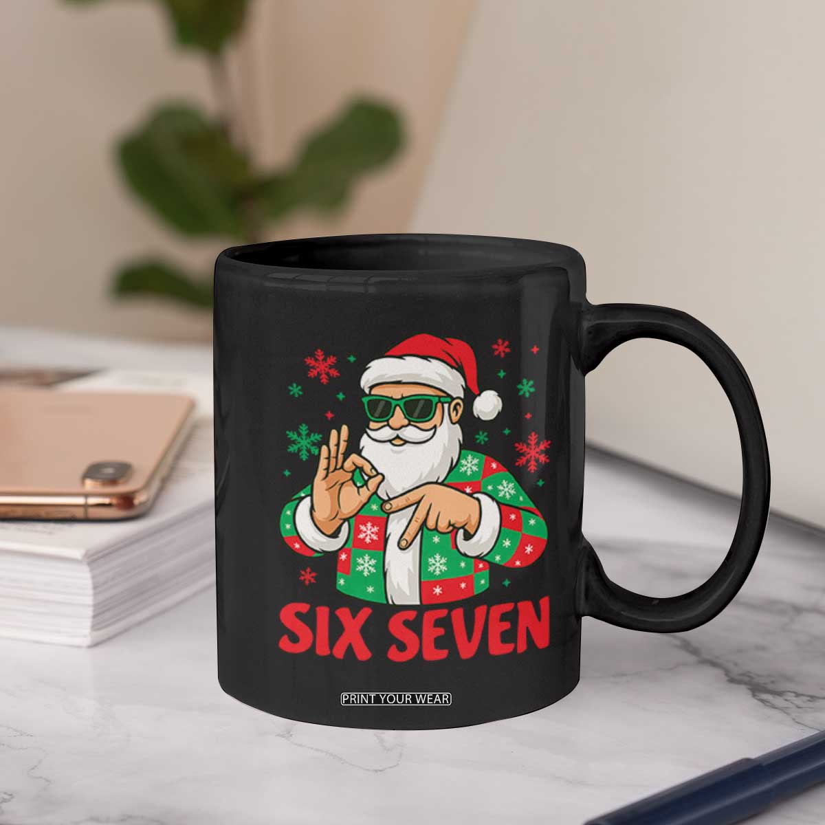 Cool Santa Six Seven Meme Christmas Coffee Mug Funny 67 Holiday Hand Sign with Hipster Vibes TS02 Print Your Wear