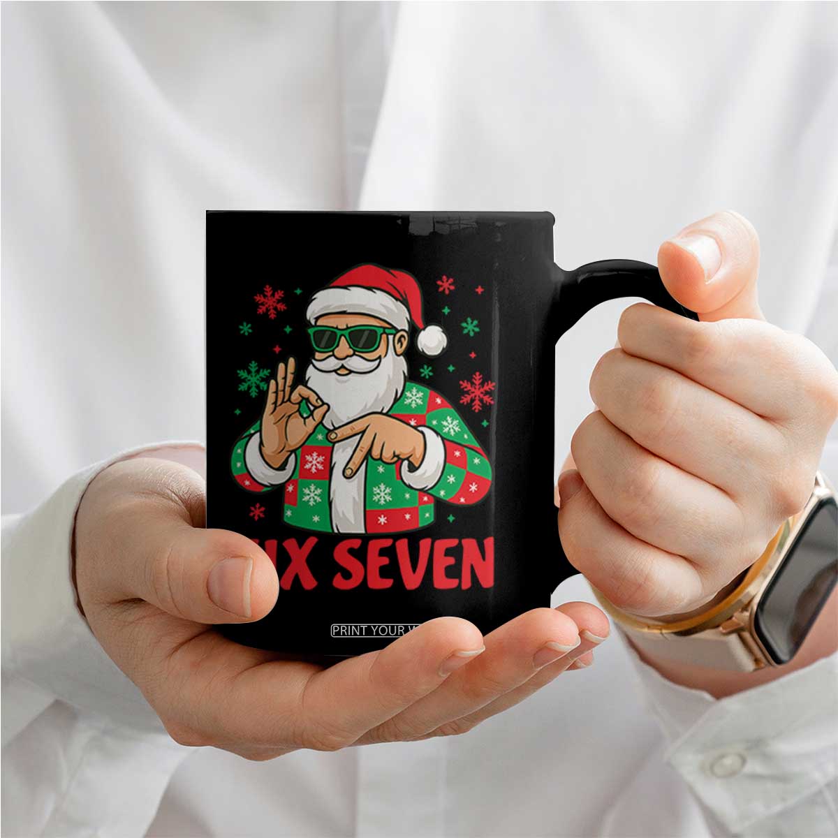 Cool Santa Six Seven Meme Christmas Coffee Mug Funny 67 Holiday Hand Sign with Hipster Vibes TS02 Print Your Wear
