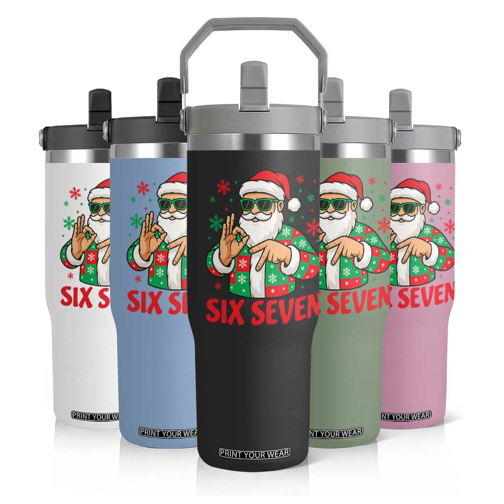 Cool Santa Six Seven Meme Christmas Flip Straw Tumbler Funny 67 Holiday Hand Sign with Hipster Vibes TS02 Print Your Wear