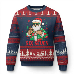 Cool Santa Six Seven Meme Xmas Ugly Christmas Sweater Funny 67 Holiday Hand Sign with Hipster Vibes TS02 Navy Red Print Your Wear