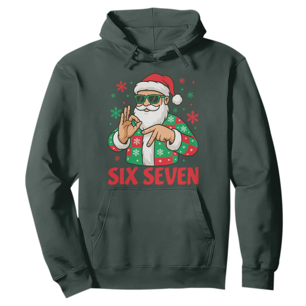 Cool Santa Six Seven Meme Christmas Hoodie Funny 67 Holiday Hand Sign with Hipster Vibes TS02 Dark Forest Green Print Your Wear