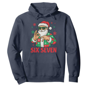 Cool Santa Six Seven Meme Christmas Hoodie Funny 67 Holiday Hand Sign with Hipster Vibes TS02 Navy Print Your Wear
