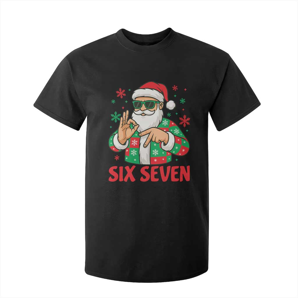 Cool Santa Six Seven Meme Christmas T Shirt For Kid Funny 67 Holiday Hand Sign with Hipster Vibes TS02 Black Print Your Wear