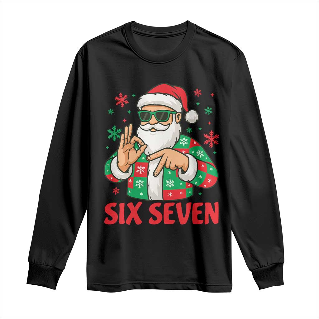 Cool Santa Six Seven Meme Christmas Long Sleeve Shirt Funny 67 Holiday Hand Sign with Hipster Vibes TS02 Black Print Your Wear