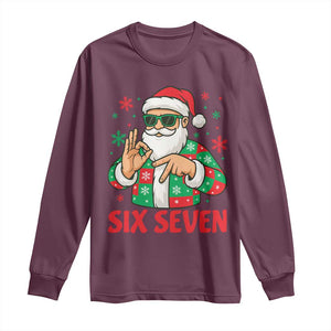 Cool Santa Six Seven Meme Christmas Long Sleeve Shirt Funny 67 Holiday Hand Sign with Hipster Vibes TS02 Maroon Print Your Wear