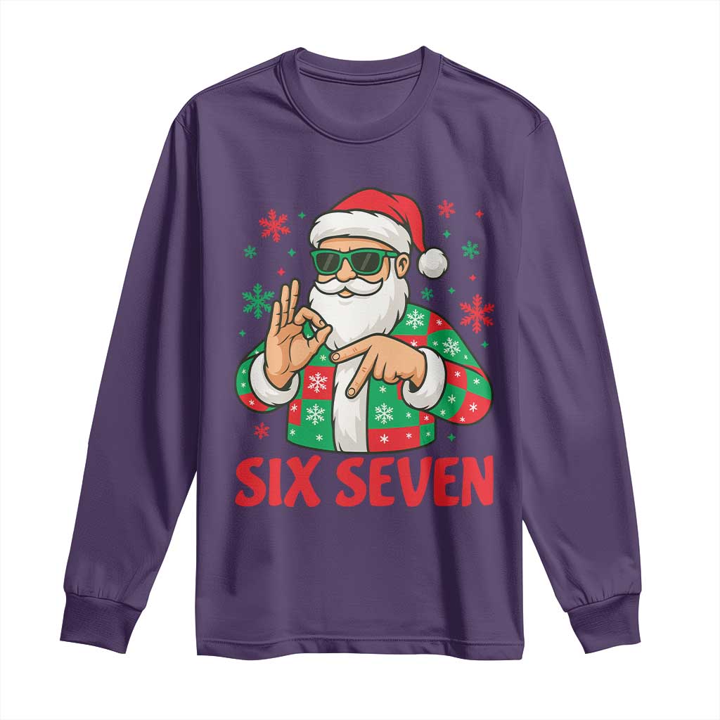 Cool Santa Six Seven Meme Christmas Long Sleeve Shirt Funny 67 Holiday Hand Sign with Hipster Vibes TS02 Purple Print Your Wear