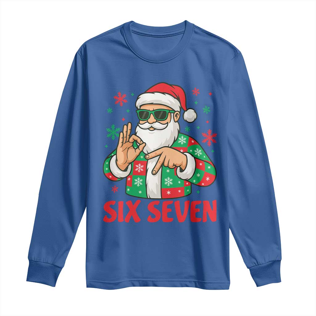 Cool Santa Six Seven Meme Christmas Long Sleeve Shirt Funny 67 Holiday Hand Sign with Hipster Vibes TS02 Royal Blue Print Your Wear