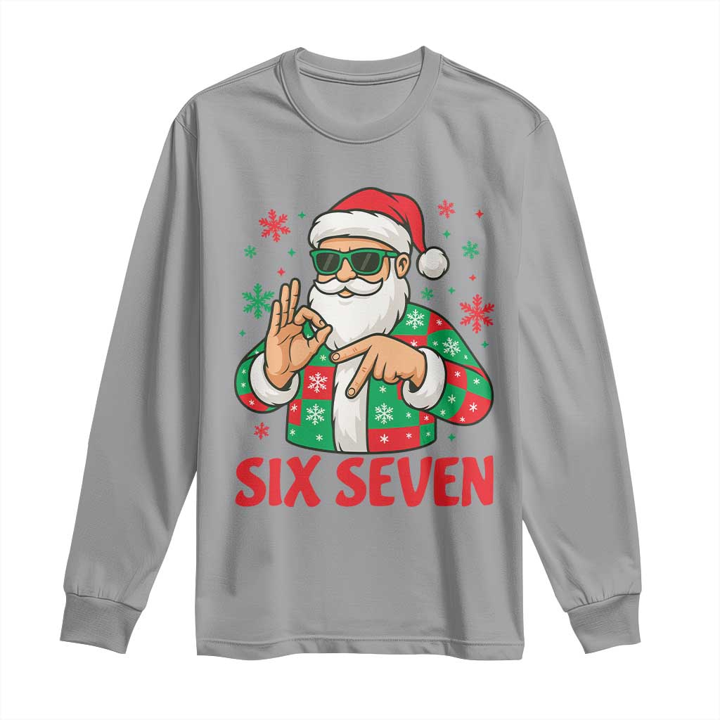 Cool Santa Six Seven Meme Christmas Long Sleeve Shirt Funny 67 Holiday Hand Sign with Hipster Vibes TS02 Sport Gray Print Your Wear