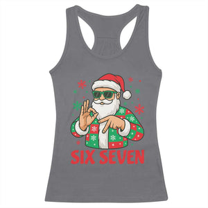 Cool Santa Six Seven Meme Christmas Racerback Tank Top Funny 67 Holiday Hand Sign with Hipster Vibes TS02 Charcoal Print Your Wear