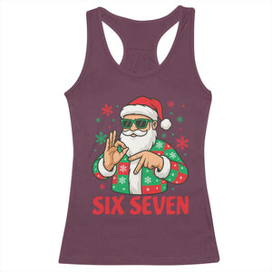 Cool Santa Six Seven Meme Christmas Racerback Tank Top Funny 67 Holiday Hand Sign with Hipster Vibes TS02 Maroon Print Your Wear