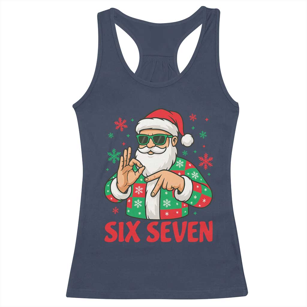 Cool Santa Six Seven Meme Christmas Racerback Tank Top Funny 67 Holiday Hand Sign with Hipster Vibes TS02 Navy Print Your Wear