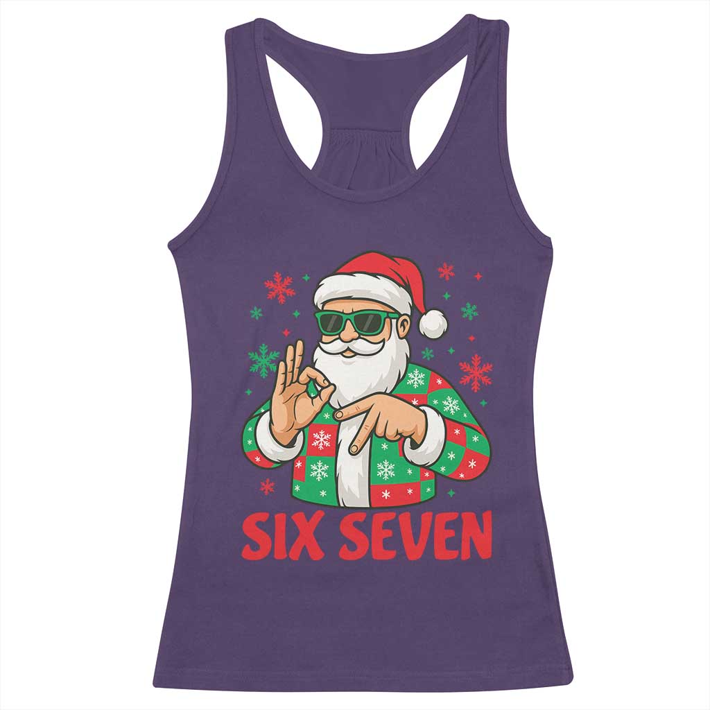 Cool Santa Six Seven Meme Christmas Racerback Tank Top Funny 67 Holiday Hand Sign with Hipster Vibes TS02 Purple Print Your Wear