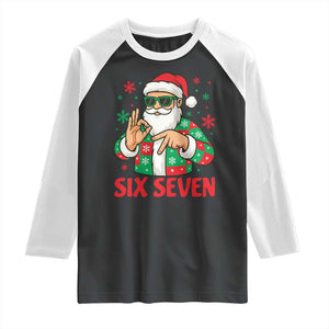 Cool Santa Six Seven Meme Christmas Raglan Shirt Funny 67 Holiday Hand Sign with Hipster Vibes TS02 Black White Print Your Wear