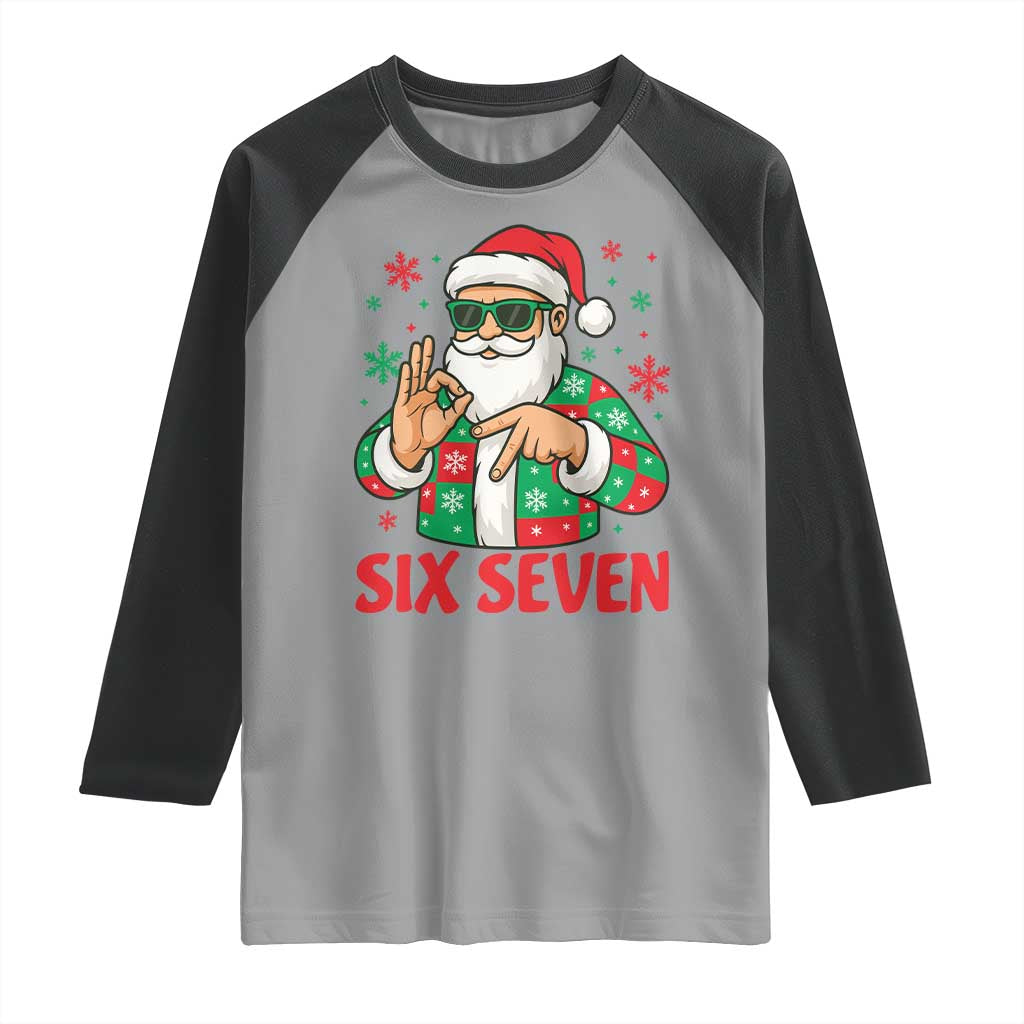 Cool Santa Six Seven Meme Christmas Raglan Shirt Funny 67 Holiday Hand Sign with Hipster Vibes TS02 Sport Gray Black Print Your Wear