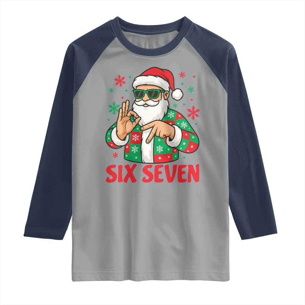 Cool Santa Six Seven Meme Christmas Raglan Shirt Funny 67 Holiday Hand Sign with Hipster Vibes TS02 Sport Gray Navy Print Your Wear