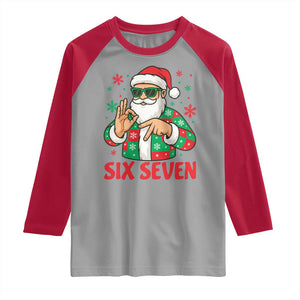 Cool Santa Six Seven Meme Christmas Raglan Shirt Funny 67 Holiday Hand Sign with Hipster Vibes TS02 Sport Gray Red Print Your Wear