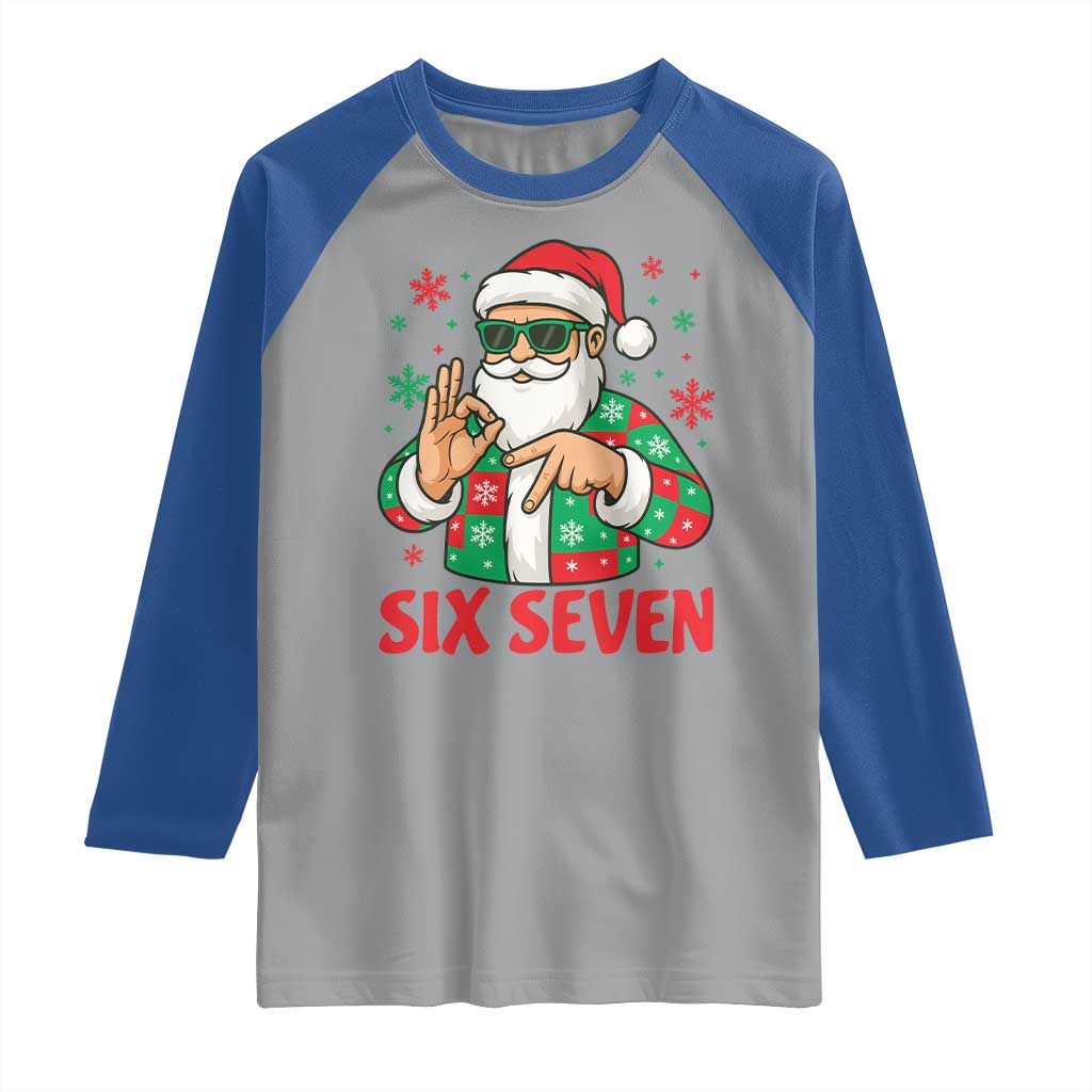 Cool Santa Six Seven Meme Christmas Raglan Shirt Funny 67 Holiday Hand Sign with Hipster Vibes TS02 Sport Gray Royal Print Your Wear