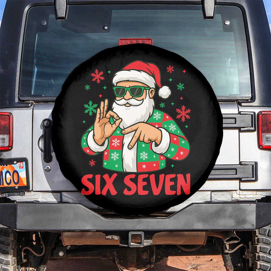 Cool Santa Six Seven Meme Christmas Spare Tire Cover Funny 67 Holiday Hand Sign with Hipster Vibes TS02 No hole Black Print Your Wear