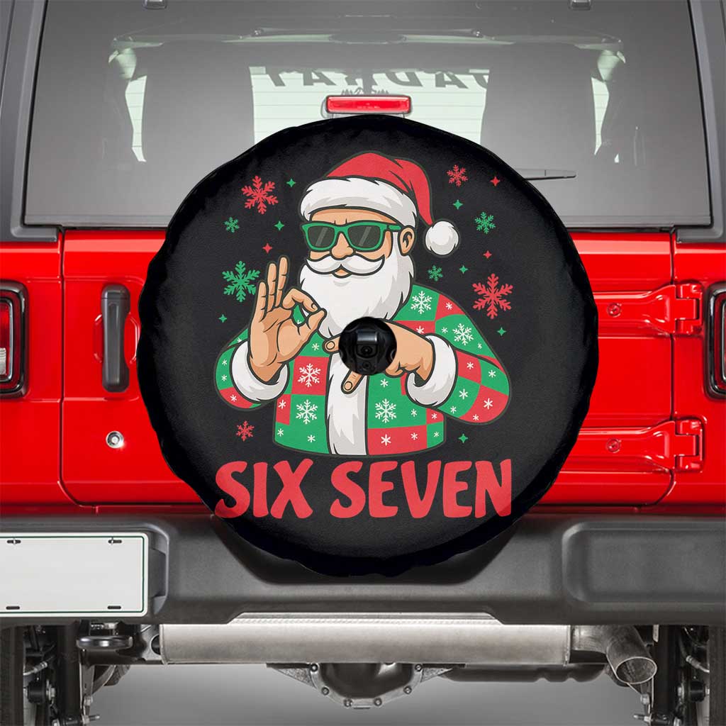 Cool Santa Six Seven Meme Christmas Spare Tire Cover Funny 67 Holiday Hand Sign with Hipster Vibes TS02 Black Print Your Wear