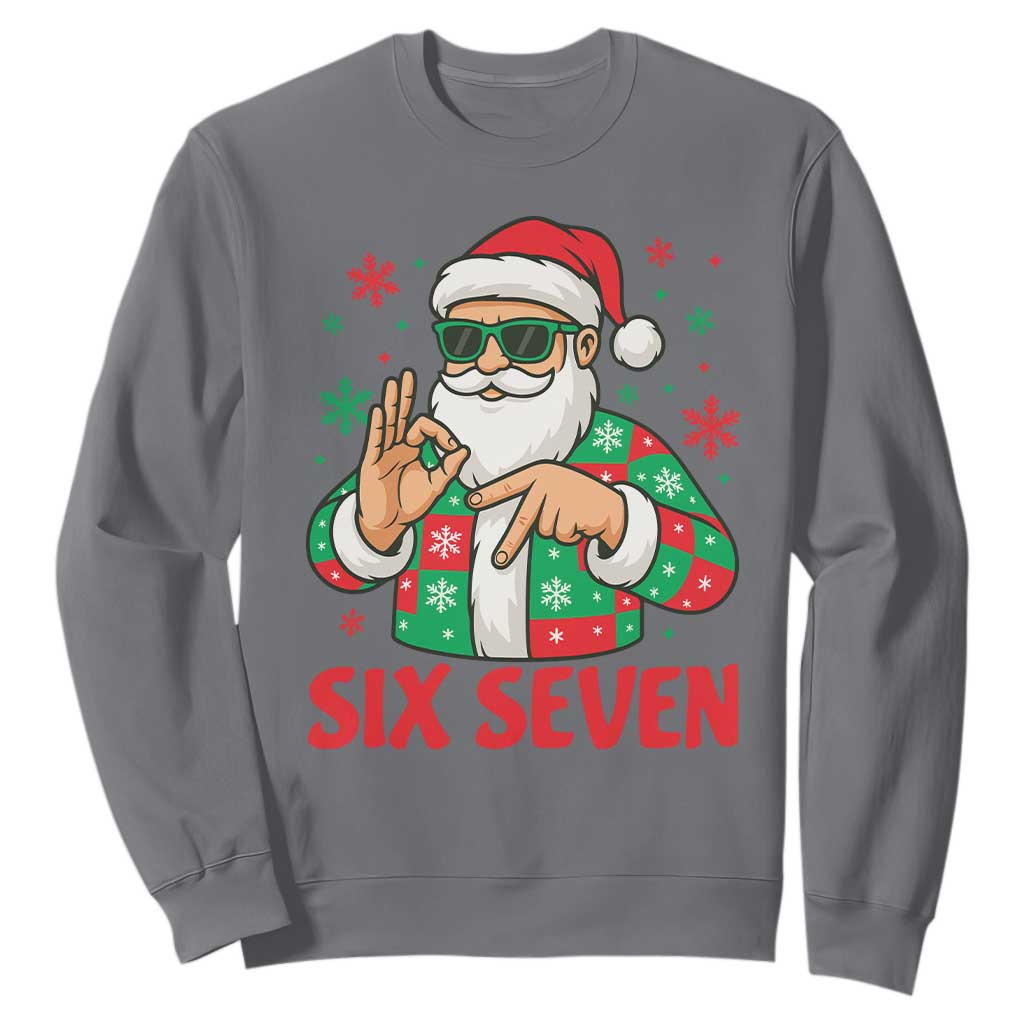 Cool Santa Six Seven Meme Christmas Sweatshirt Funny 67 Holiday Hand Sign with Hipster Vibes TS02 Charcoal Print Your Wear