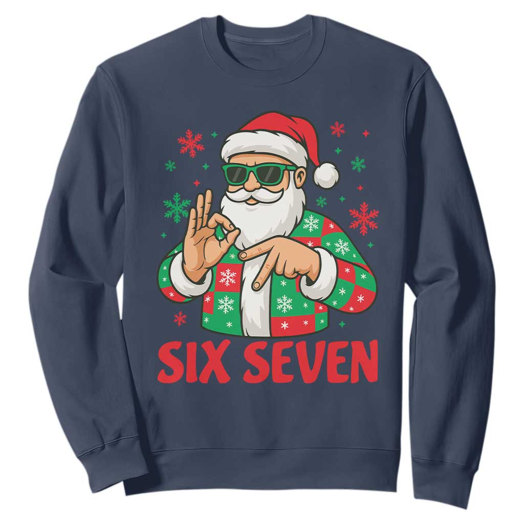Cool Santa Six Seven Meme Christmas Sweatshirt Funny 67 Holiday Hand Sign with Hipster Vibes TS02 Navy Print Your Wear