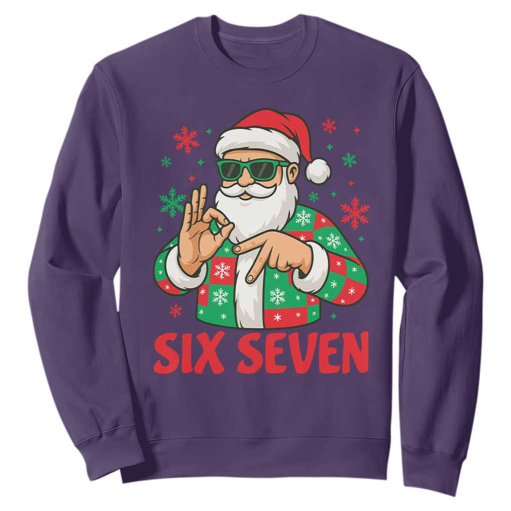 Cool Santa Six Seven Meme Christmas Sweatshirt Funny 67 Holiday Hand Sign with Hipster Vibes TS02 Purple Print Your Wear