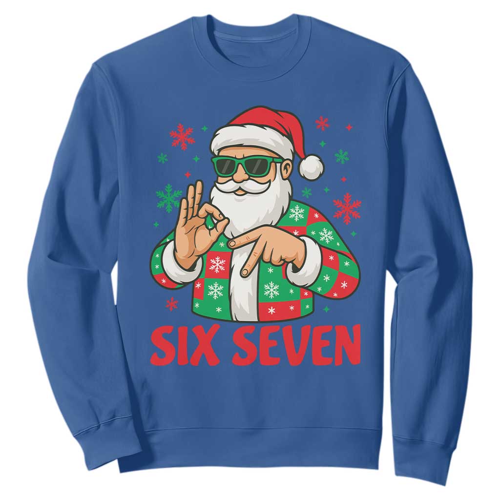 Cool Santa Six Seven Meme Christmas Sweatshirt Funny 67 Holiday Hand Sign with Hipster Vibes TS02 Royal Blue Print Your Wear
