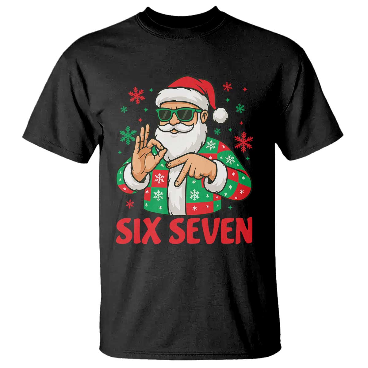Cool Santa Six Seven Meme Christmas T Shirt Funny 67 Holiday Hand Sign with Hipster Vibes TS02 Black Print Your Wear