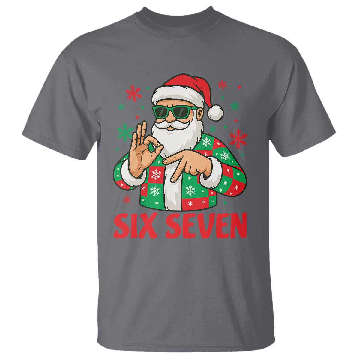 Cool Santa Six Seven Meme Christmas T Shirt Funny 67 Holiday Hand Sign with Hipster Vibes TS02 Charcoal Print Your Wear