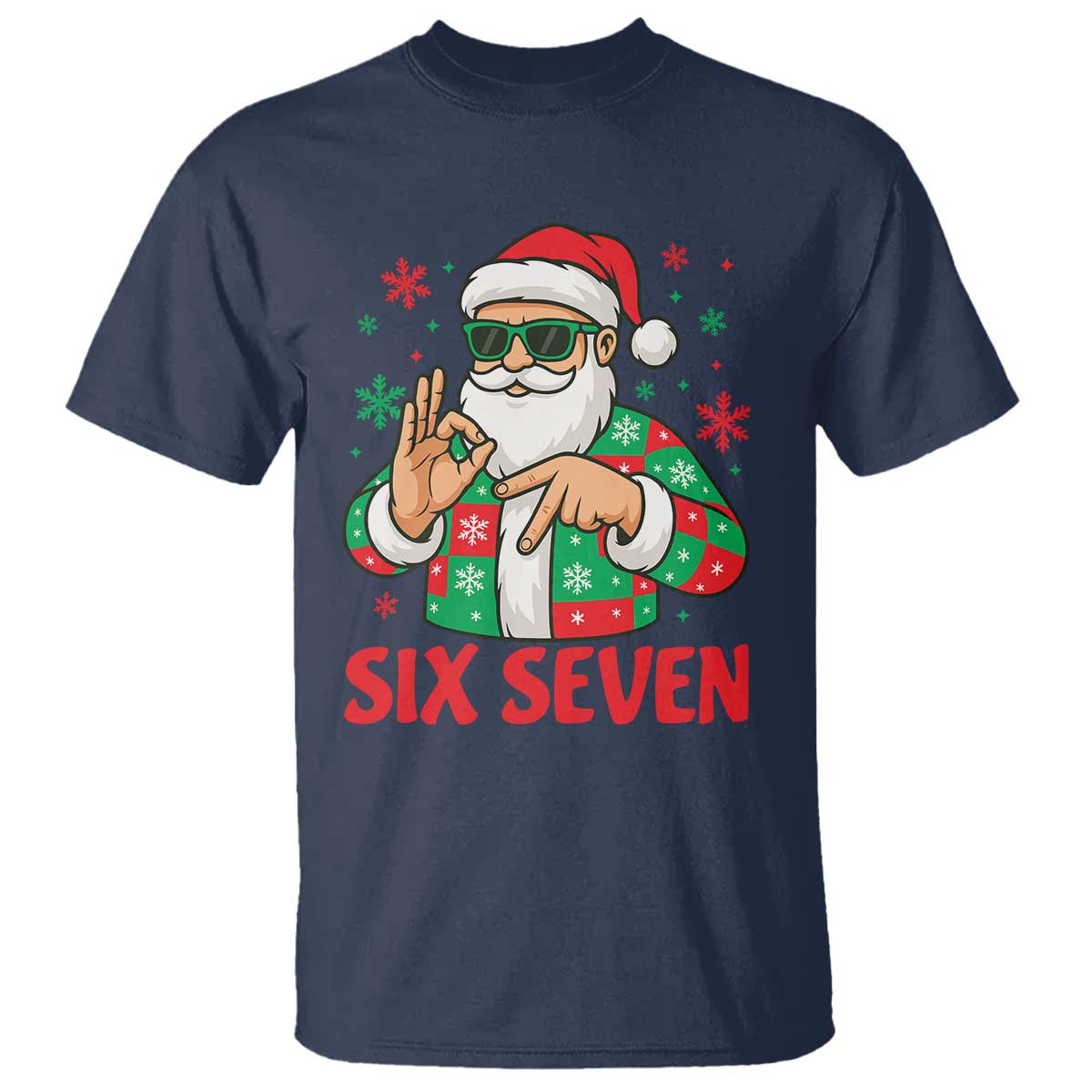 Cool Santa Six Seven Meme Christmas T Shirt Funny 67 Holiday Hand Sign with Hipster Vibes TS02 Navy Print Your Wear
