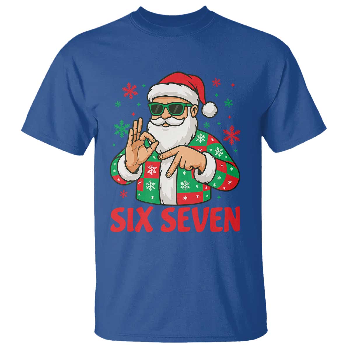Cool Santa Six Seven Meme Christmas T Shirt Funny 67 Holiday Hand Sign with Hipster Vibes TS02 Royal Blue Print Your Wear