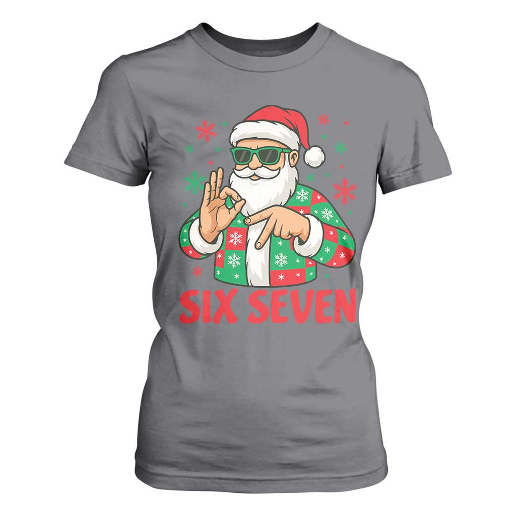Cool Santa Six Seven Meme Christmas T Shirt For Women Funny 67 Holiday Hand Sign with Hipster Vibes TS02 Charcoal Print Your Wear