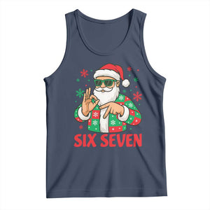 Cool Santa Six Seven Meme Christmas Tank Top Funny 67 Holiday Hand Sign with Hipster Vibes TS02 Navy Print Your Wear