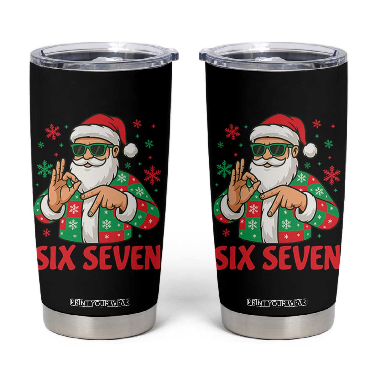 Cool Santa Six Seven Meme Christmas Tumbler Cup Funny 67 Holiday Hand Sign with Hipster Vibes TS02 Black Print Your Wear