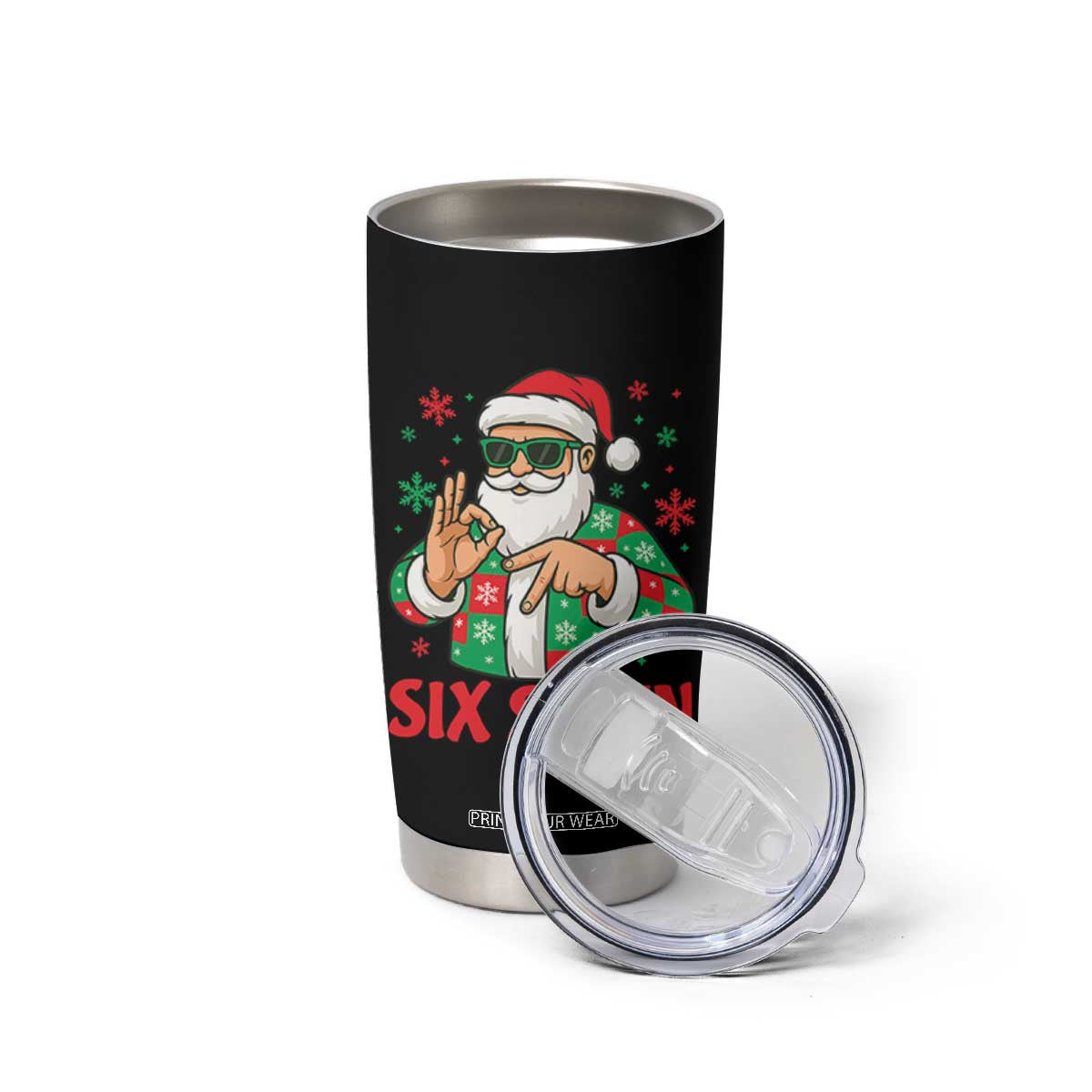 Cool Santa Six Seven Meme Christmas Tumbler Cup Funny 67 Holiday Hand Sign with Hipster Vibes TS02 Print Your Wear