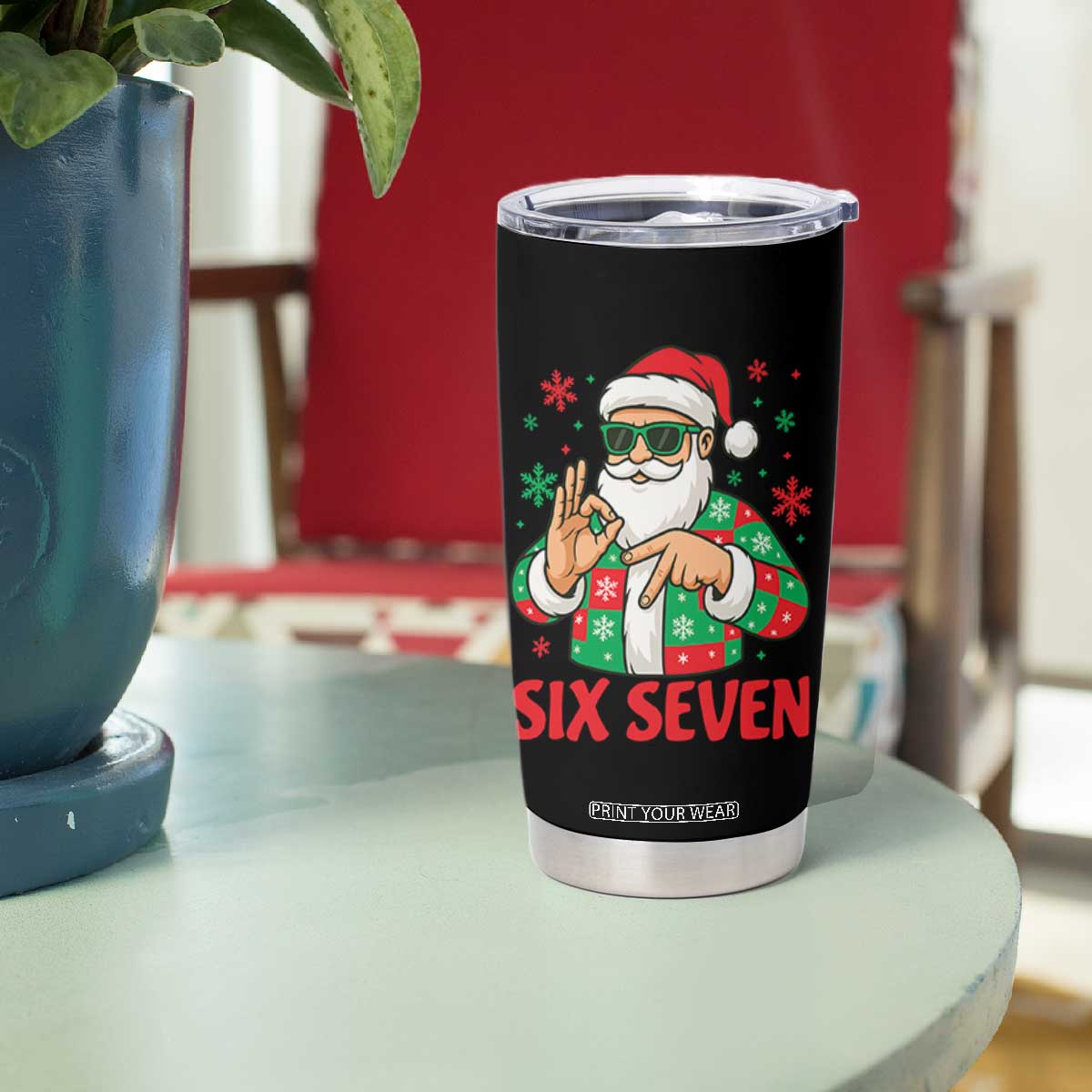 Cool Santa Six Seven Meme Christmas Tumbler Cup Funny 67 Holiday Hand Sign with Hipster Vibes TS02 Print Your Wear