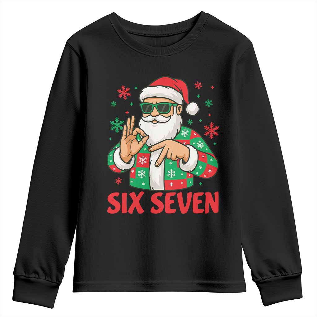 Cool Santa Six Seven Meme Christmas Youth Sweatshirt Funny 67 Holiday Hand Sign with Hipster Vibes TS02 Black Print Your Wear