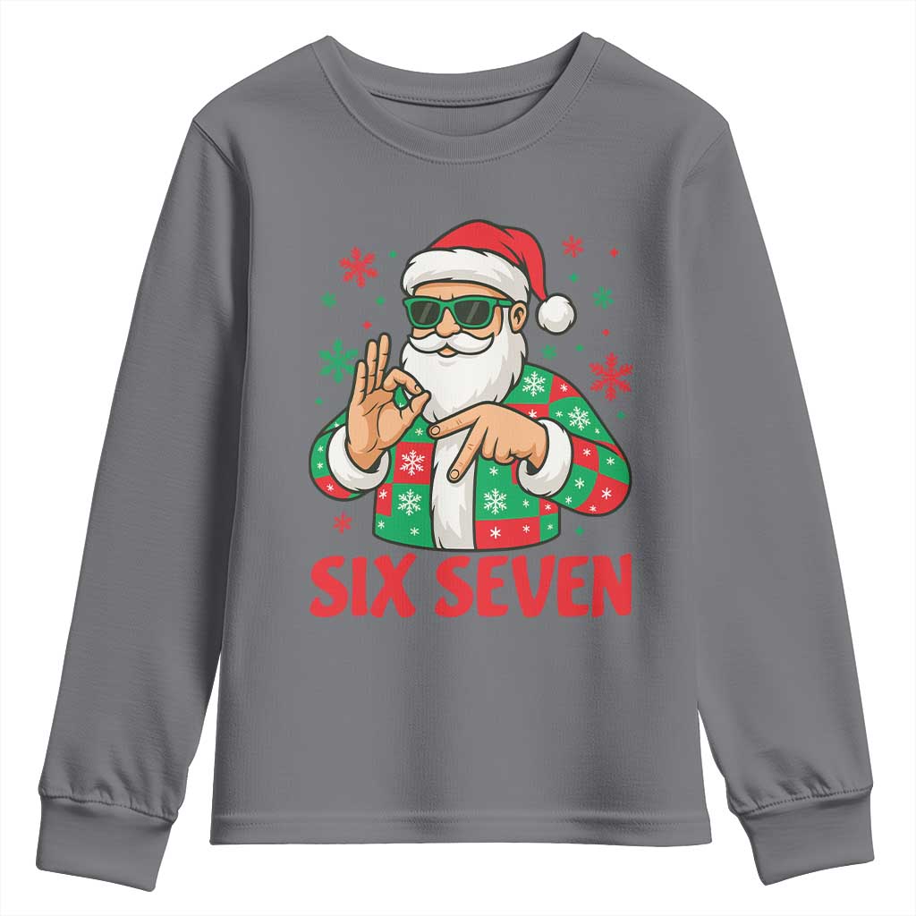 Cool Santa Six Seven Meme Christmas Youth Sweatshirt Funny 67 Holiday Hand Sign with Hipster Vibes TS02 Charcoal Print Your Wear