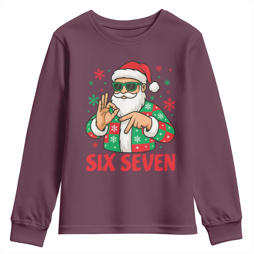 Cool Santa Six Seven Meme Christmas Youth Sweatshirt Funny 67 Holiday Hand Sign with Hipster Vibes TS02 Maroon Print Your Wear