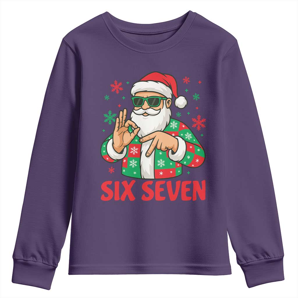 Cool Santa Six Seven Meme Christmas Youth Sweatshirt Funny 67 Holiday Hand Sign with Hipster Vibes TS02 Purple Print Your Wear